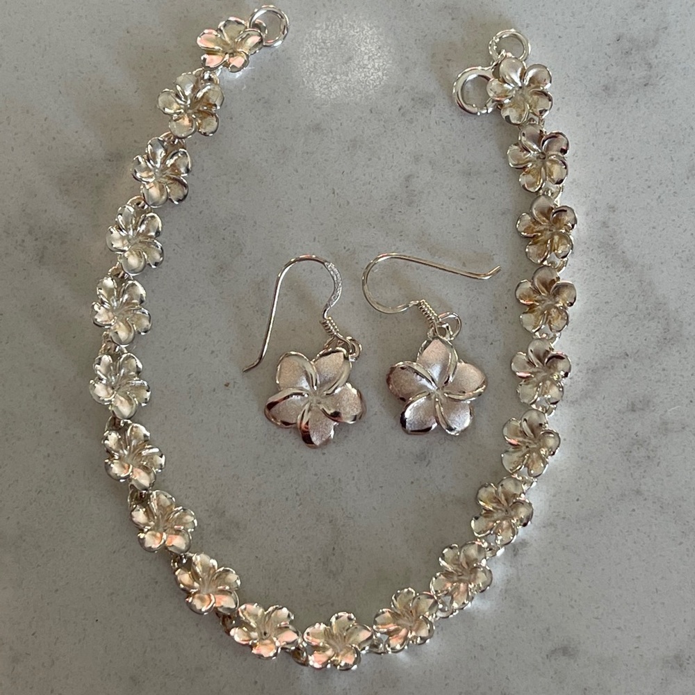 14K Silver earrings/bracelet set